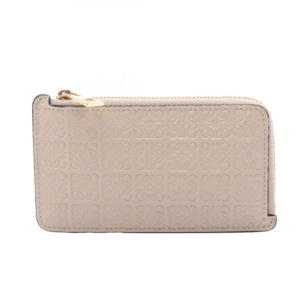 Loewe Repeat Anagram Coin Card Holder Case Purse Wallet Leather Beige Tan